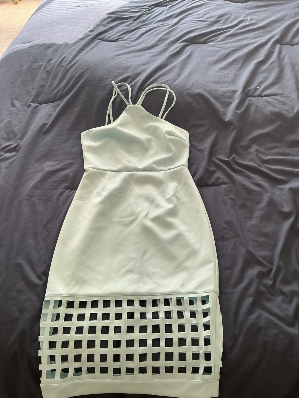 Mustard Seed Mint Green Strappy Grid-Hem Mini Dress